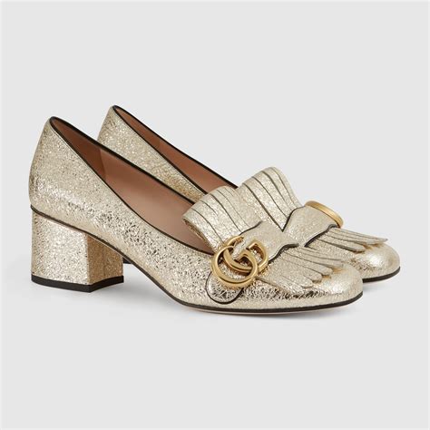 gold metallic gucci heels|Gucci heel price.